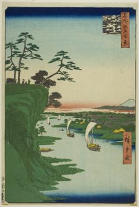 Gezicht op Konodai en de rivier de Toon (Konodai Tonegawa fukei), uit de serie "Honderd beroemde gezichten op Edo (Meisho Edo hyakkei)".