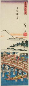 Uitzicht op Nihonbrug (Nihonbashi no zu), uit de serie "Beroemde plaatsen in de oostelijke hoofdstad (Toto meisho no uchi)" door Utagawa Hiroshige