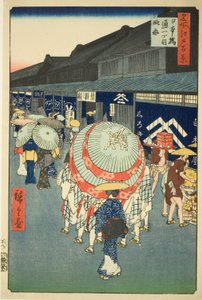 Uitzicht op Nihonbashi Tori-itchome (Nihonbashi Tori-itchome ryakuzu), uit de serie "Honderd beroemde uitzichten van Edo (Meisho Edo hyakkei)"