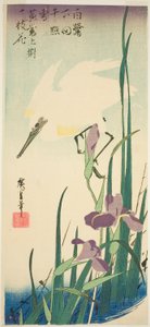 Witte reiger en iris door Utagawa Hiroshige