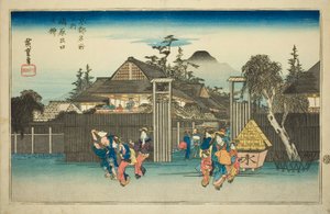 Wilgenboom bij de poort van de Shimabara Pleasure Quarter, uit de serie "Beroemde plaatsen in Kyoto"