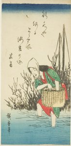 Vrouw die zeewier verzamelt door Utagawa Hiroshige