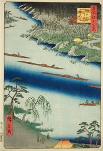 Zenkoji-tempel en de veerboot bij Kawaguchi (Kawaguchi no watashi Zenkoji), uit de serie "Honderd beroemde zichten van Edo (Meisho Edo hyakkei)"