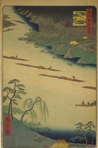 Zenkoji Tempel en de Veerboot bij Kawaguchi (Kawaguchi no watashi Zenkoji), uit de serie "Honderd Beroemde Uitzichten van Edo (Meisho Edo hyakkei)"