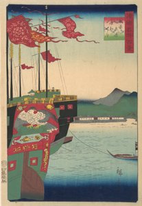 Nederlandse en Chinese Schepen in de Haven van Nagasaki in de Provincie Hizen door Utagawa Hiroshige II
