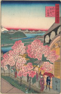Ingang van het Gankiro-theehuis in het Miyozaki-district, Yokohama, Bushu door Utagawa Hiroshige II