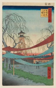 Hatsune rijgronden, Bakuro-cho, ontworpen 1857 door Utagawa Hiroshige II