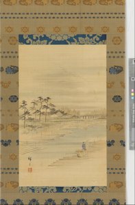 Rivierlandschap: houtwerven en vlotten, midden 19e eeuw door Utagawa Hiroshige II