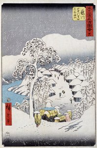 Personages onder de sneeuw, Japan - Japanse prent door Hiroshige Utagawa - 19e eeuw