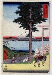 Mount Fuji achter een sequoia - Japanse prent door Hiroshige Utagawa door Utagawa II Hiroshige