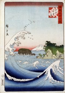 Mount Fuji achter de onrustige zee - Japanse prent door Hiroshige door Utagawa II Hiroshige