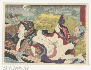 Veerboot in de pleisterplaats Yodo De erotische weg naar de hoofdstad (serie titel) door Utagawa Kunisada (I) (attributed to)