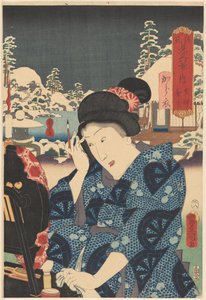 Lingering snow on Utsusemi door Utagawa Kunisada (I)