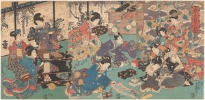 Presentatie van boeken en handrollen door Utagawa Kunisada (I)