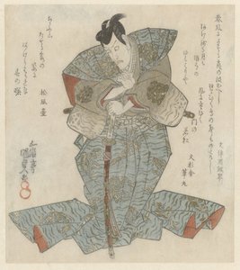 Staande heer in blauwe over-kimono