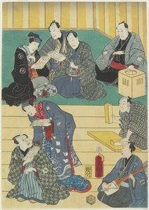 (Repetitie van een Kabuki-stuk), september 1860 door Utagawa Kunisada
