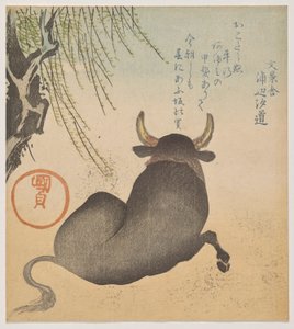 Stier Liggend Onder een Wilgenboom door Utagawa Kunisada