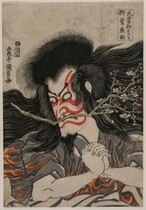 Ichikawa Danjuro VII als Kan Shojo in de Mt. Tenpai scène, uit de serie Beroemde Kabuki-stukken