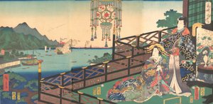 Mitsuuji in het Maruyama Plezierdistrict van Nagasaki Nagasaki dejima, 3e maand, 1861 door Utagawa Kunisada