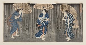 Plotselinge bui in de zomerhitte door Utagawa Kunisada