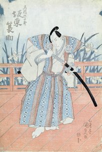 De acteur Bando Tokuke als Takahastu Yajuro, een samoerai door Utagawa Kunisada