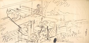 Twee Courtisanes Genieten van het Uitzicht vanuit een Theehuis door Utagawa Kunisada