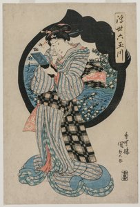 Vrouw met een Handspiegel uit de serie De Zes Tama Rivieren van de Drijvende Wereld door Utagawa Kunisada