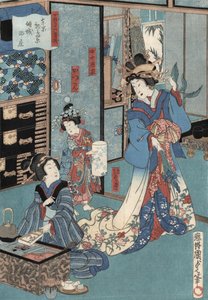 Ukiyo-e Print van Geisha met Hibachi door Kunisada II, ca. 1860 door Utagawa Kunisada II