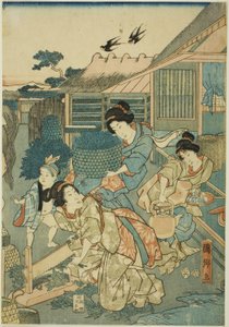 Grote voorspoed in de zijdeboerderij (Kaikoya Daihanjono Zu) door Utagawa Kunisato