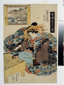 Egawa van het Maruebiya Huis (Serie over courtisanes die de acht uitzichten van Japan personifiëren) door Utagawa Kuniyasu