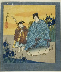 Acteur Ichikawa Danjuro VIII als Narihira in Yatsuhashi uit "Een zesvoudig scherm van beroemde afbeeldingen (Meiga rokushi byobu)".