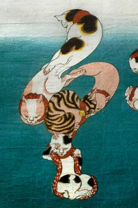 Ballonvis (Fugu) Serie Katten die Geschreven Karakters Vormen (Neko no ateji), c.1842