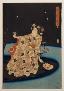 Vuurvliegjes vangen in de koelte van de avond door Utagawa Kuniyoshi