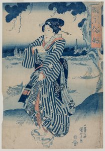 Geisha aan de oever van de Sumidarivier door Utagawa Kuniyoshi
