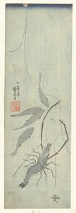 Langoustine en kleine vissen door Utagawa Kuniyoshi