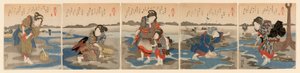 Laag tij bij Susaki - Een set van vijf (Shiohi goban no uchi) door Utagawa Kuniyoshi