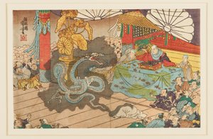 Manifestatie van de zevenkoppige godheid op Minobuzan, 9e maand 1277, 19e eeuw door Utagawa Kuniyoshi