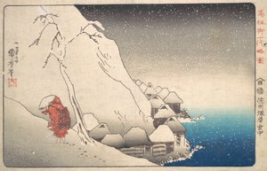 Nichiren in de sneeuw bij Tsukahara, Sodo Province door Utagawa Kuniyoshi