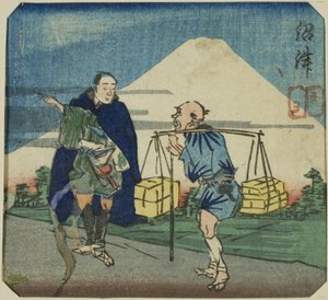 Numazu, deel van een blad uit de serie "Een Harimaze Spiegel van Joruri Spelen (Harimaze joruri kagami)"