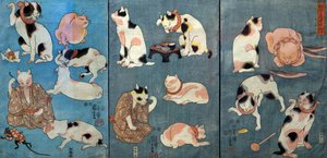 Spreekwoorden geïllustreerd door katten (Tatoe zukushi no uchi), c.1852 door Utagawa Kuniyoshi
