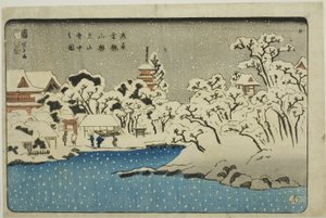 Sneeuw op Benten Hill bij de Kinryuzan-tempel in Asakusa (Asakusa Kinryuzan Bentenyama setchu no zu) door Utagawa Kuniyoshi