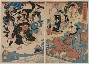 De Vreemde Gebeurtenis van Ukiyo Matahei en zijn Beroemde Schilderijen door Utagawa Kuniyoshi