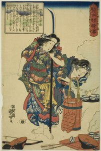 De vrouw van Izumi no Saburo Tadahira, uit de serie Levens van wijze en heldhaftige vrouwen (Kenjo reppu den) door Utagawa Kuniyoshi