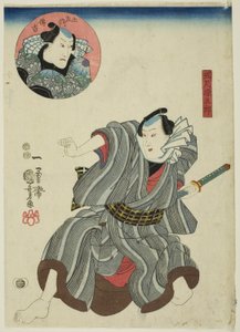 De acteurs Ichimura Uzaemon XII als Goshaku Somegoro en Onoe Kikugoro III als Denkichi Tsuchizaemon (inzet)