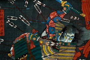 De slag bij Shijō Nawate, ca.1857 door Utagawa Kuniyoshi