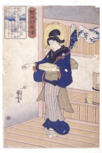 Vrouw met doos zaden door Utagawa Kuniyoshi