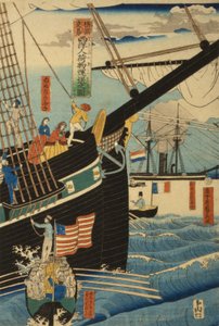Westerse handelaren in Yokohama vervoeren vracht en passagiers, 1861