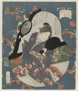 Schoonheid bekijkt haar kapsel door Utagawa Sadakage