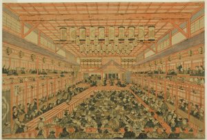 Perspectiefbeeld van een Kabuki-theater (Uki-e Kabuki shibai no zu)