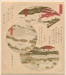 Drie Zichten op Japan (Nihon sankei), met Miyajima in Aki (Aki no Miyajima), Brug naar de Hemel (Tango Hashidate) (gewoonlijk Ama no Hashidate), en Pijnboomeilanden in Oshu (Oshu Matsushima) door Utagawa Toyohiro